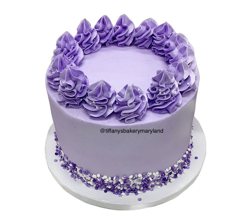 Round cake with Rosette Top Border and Sprinkles - Happy Birthday Topper