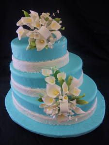 Blue Oval Calla Lily Rolled Fondant Wedding Cake