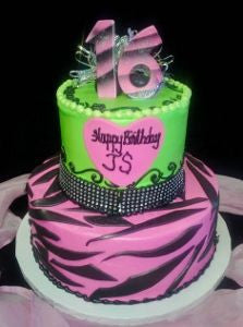 Pink Zebra Sweet 16 Celebration Tier Cake