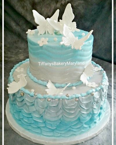 Blue Ruffle Celebration Tier Cake