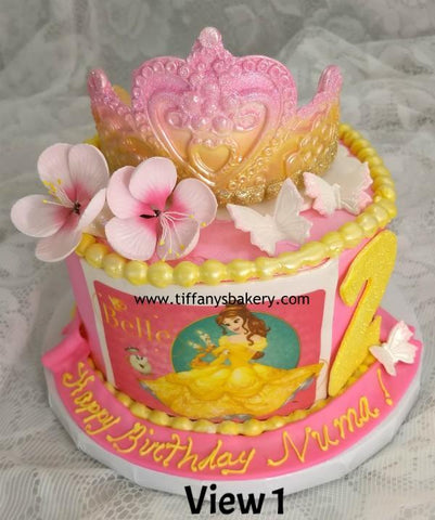 Crown with Belle Edible Image Layon on Round Cake