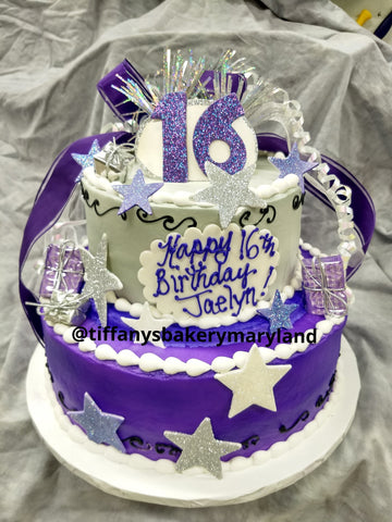Silver and Purple Celebration Tier Cake