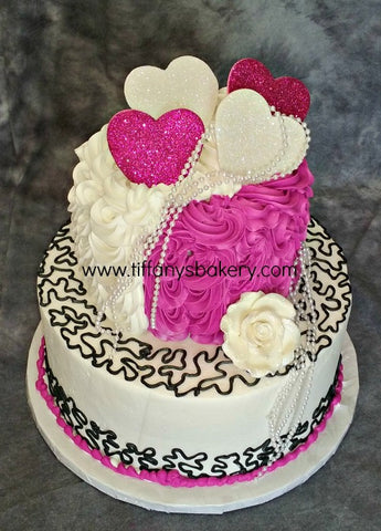 Fuchsia and Black Lace Celebration Tier Cake