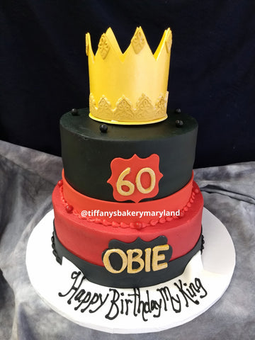 Celebration Tier Cake with Gold Crown -  8" and 10" Round Tiers