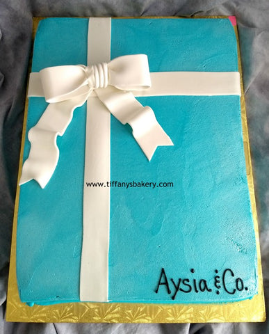 Gift Sheet Cake Tiffany Blue with Fondant Ribbon