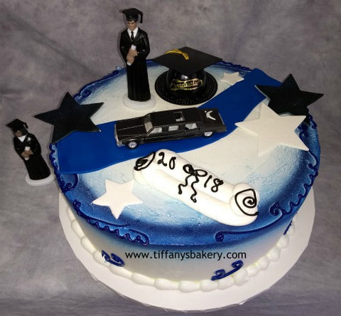 Grad with Limo on Round Cake
