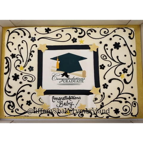 Elegant Grad Edible Image Layon on Full Sheet Cake