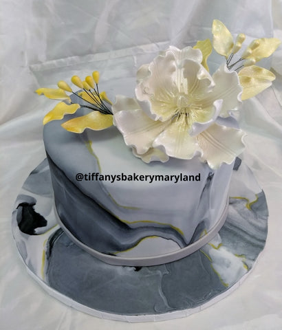 Marble Fondant Round with Peony