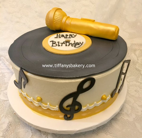Record and Microphone on Round Cake