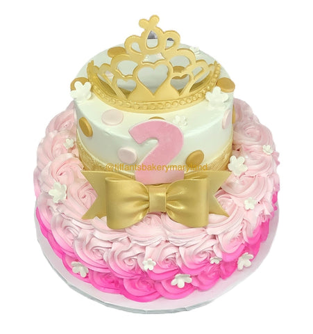 Rosettes with Crown or Booties Celebration Tier Cake