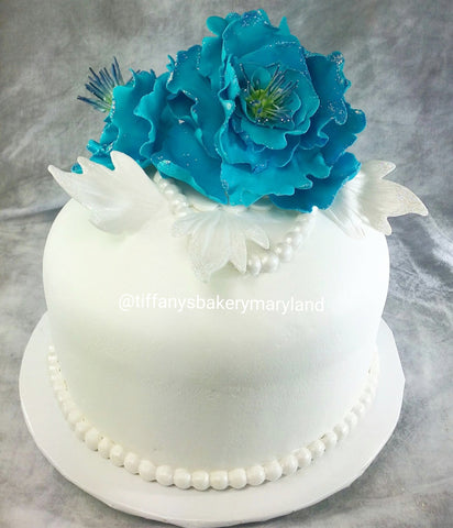 Blue Flower Round Domed Cake