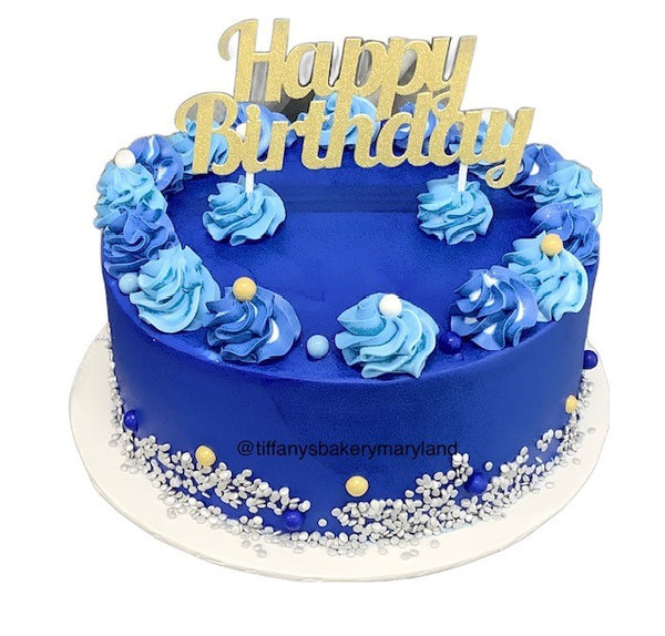 Round cake with Rosette Top Border and Sprinkles - Happy Birthday Topper