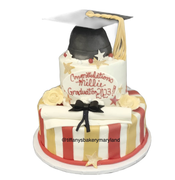 Grad Cap with Stripes Celebration Tier Cake