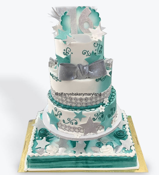 Three Tier Celebration Tier Cake - 6", 8" and 10" Tiers with 1/2 Sheet Cake
