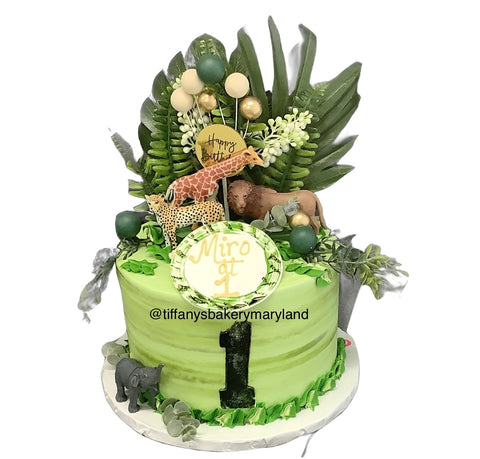 Jungle Animals on 3-layer 8 inch Round Cake