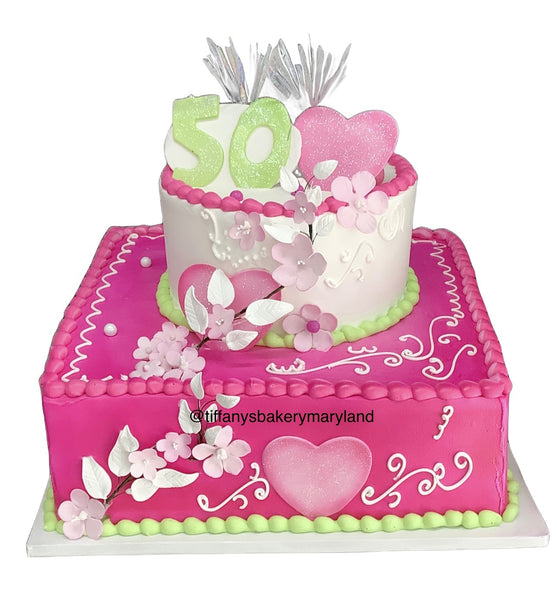 Blossom and Hearts Celebration Tier Cake