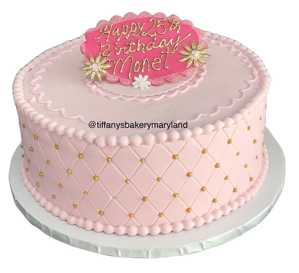 Fondant Covered Diamond Quilted Round Cake