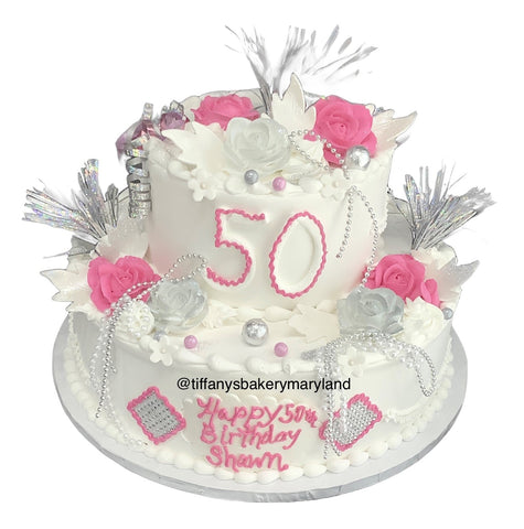 Celebration Tier Cake - Pink and Silver