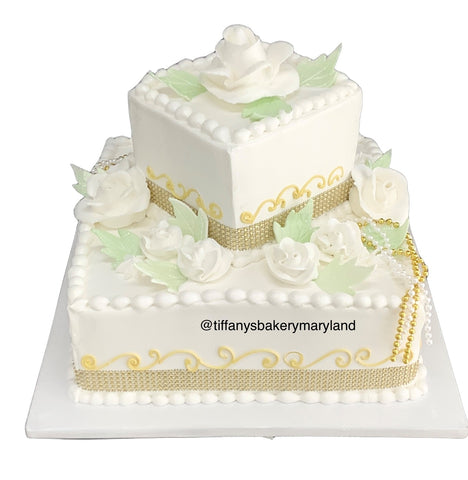 Square Celebration 6" & 10" Two Tier Cake with Silver Bling