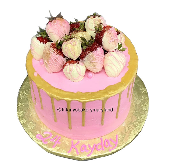 Drip Cake with Chocolate Dipped Fresh Strawberries