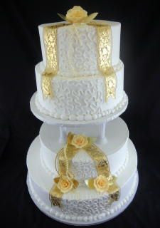 Ribbons and Lace Classic Gold Wedding Cake