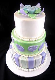 Blue and Green Fondant Stripes Wedding Cake