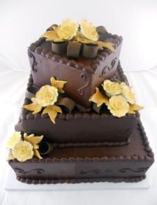 Gold Roses on Chocolate Premier Wedding Cake