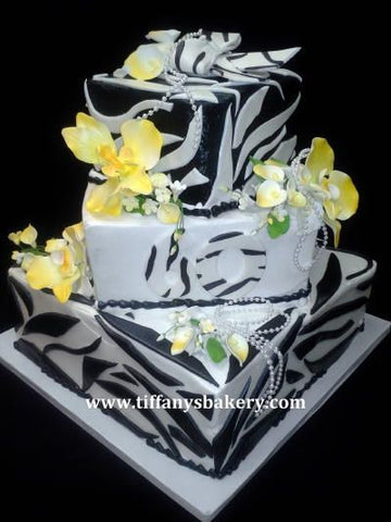Zebra Stripes with Orchids Celebration Tier Cake