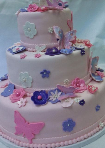 Butterflies on Pink Fondant Wedding Cake