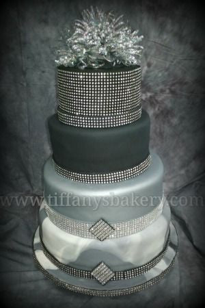 Treasure Trail. Isomalt gemstone cake. Black fondant with flower, sparkles,  diamonds, glitter