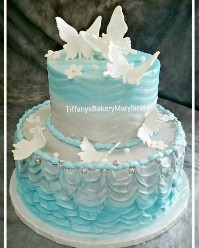 Blue Ruffle Celebration Tier Cake