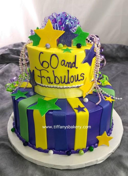 Celebration Tier Cake - Fabulous 60 with Stripes
