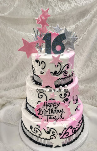 Sweet 16 Three Tier Celebration Tier Cake - 6", 8" and 10" Tiers