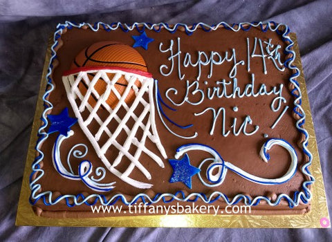 Basketball and Net on Sheet Cake