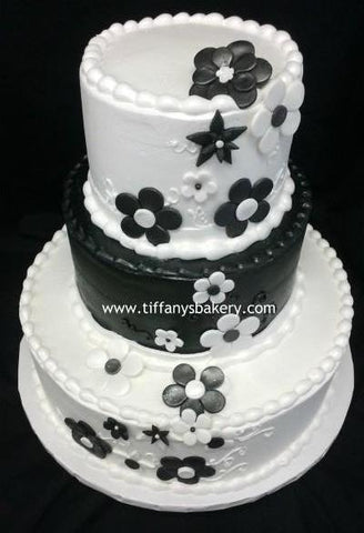 Black and White Mod Flower Celebration Tier Cake