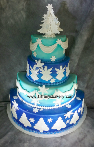 Blue Christmas Fondant Celebration Tier Cake