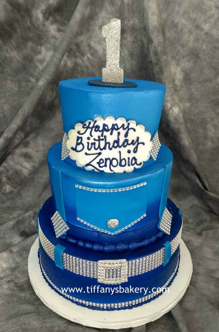 Blue Jean Denim and Diamond Celebration Tier Cake