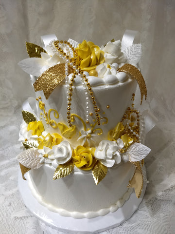 Flowers on  6" and 8" Round Celebration Tier Cake