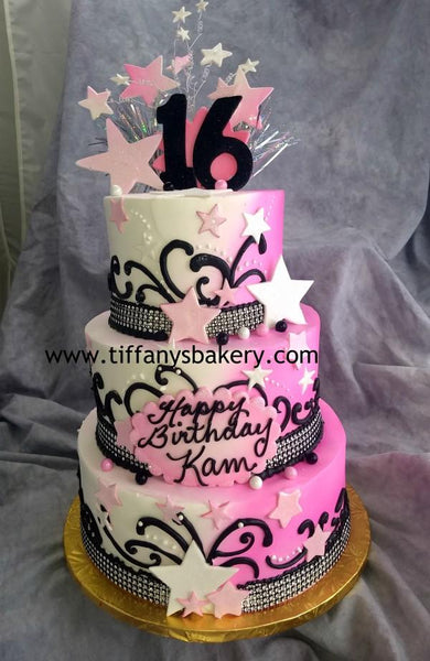 Sweet 16 Three Tier Celebration Tier Cake - 6", 8" and 10" Tiers