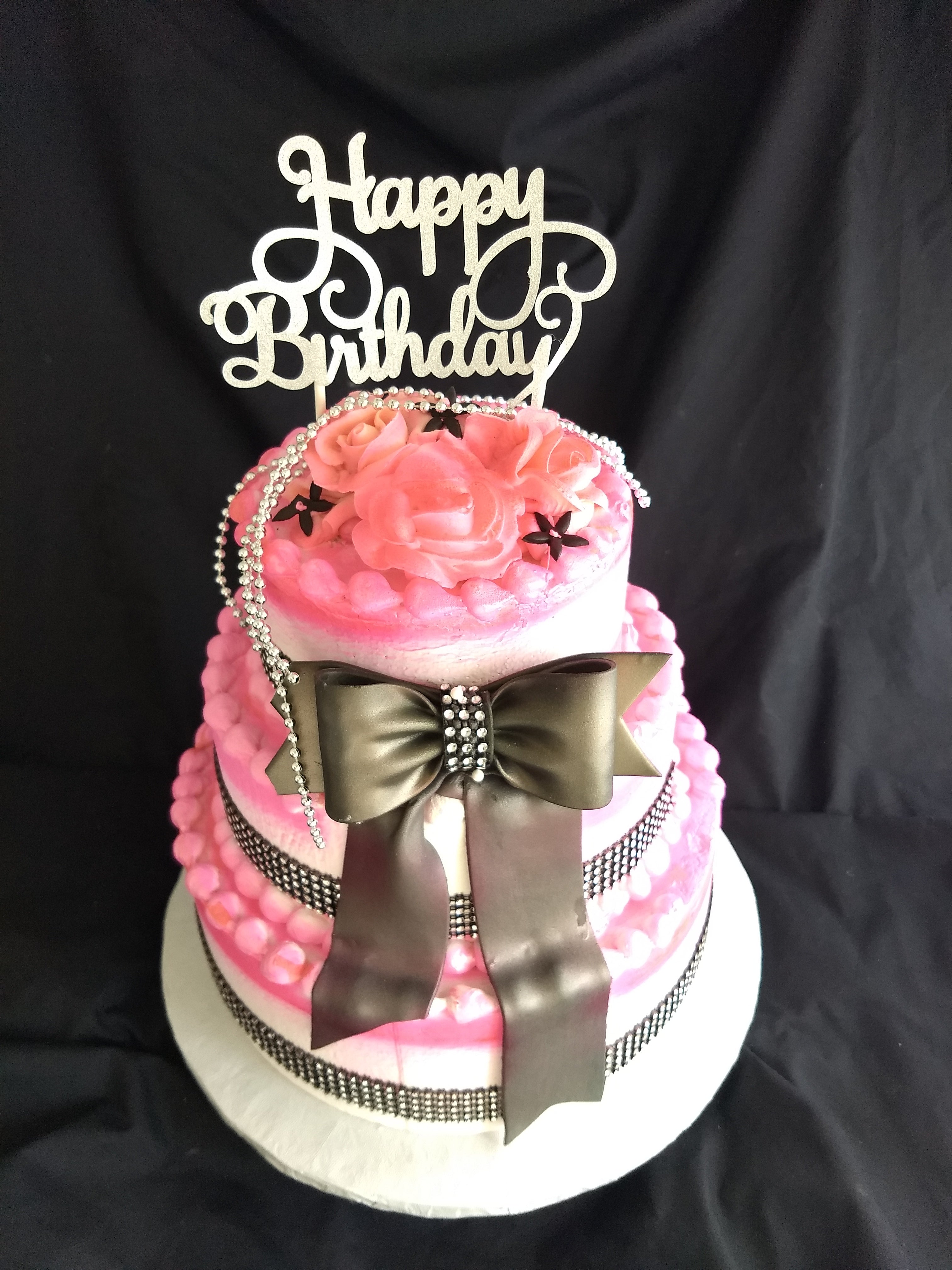 Celebration Tier Cake with Bling and Bow 2 or 3 Tier – Tiffany's Bakery, image size:3024x4032