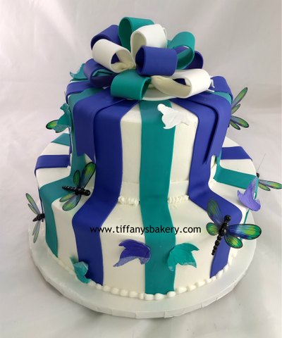 Multicolor Bow with Stripes Celebration Tier Cake