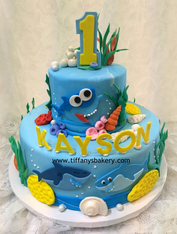Shark Celebration Tier Cake - Fondant