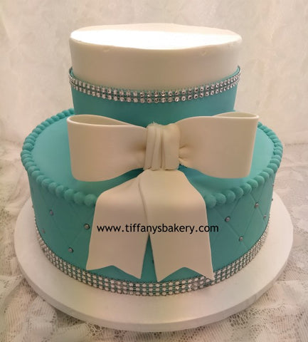 Diamond Quilted Pattern with Bow and Bling Celebration Tier Cake