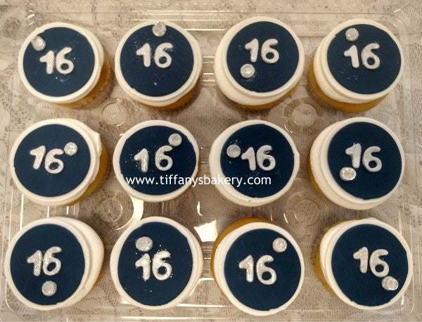 Fondant Covered Cupcakes Dozen - Bow Tie, 16 Birthday