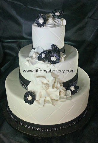Black Bling and Diamond Pattern Fondant Wedding Cake
