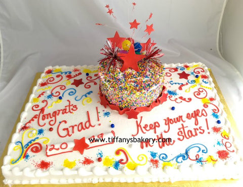 Full Sheet with 8" Double Layer Stacked Cake - Graduation Stars