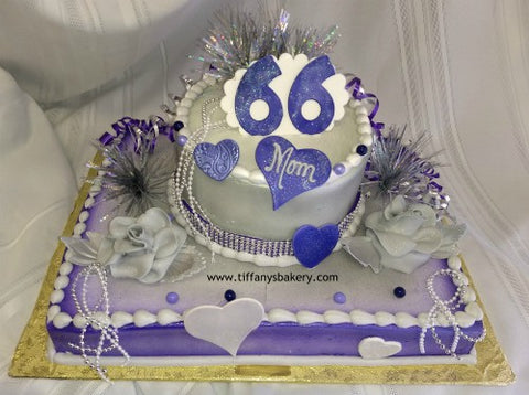 Purple and Silver Birthday Half Sheet with 8 Inch Round Cake