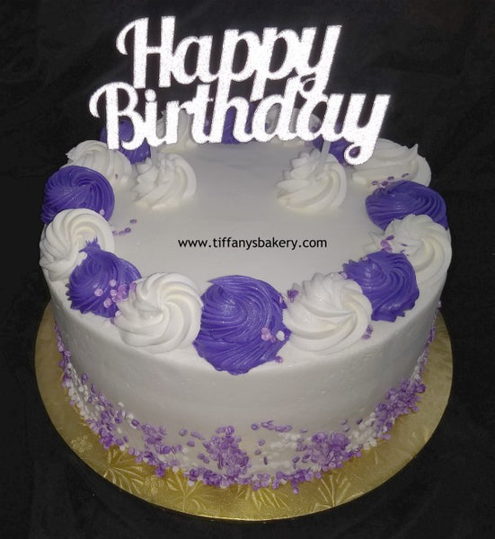 Round cake with Rosette Top Border and Sprinkles - Happy Birthday Topper