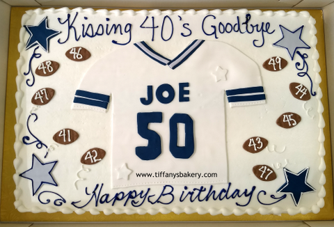 Football Jersey on Sheet  Cake - Kissing 40's Goodbye