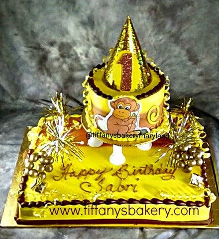 Half  Sheet Cake with 6" Round and Monkey Edible Image